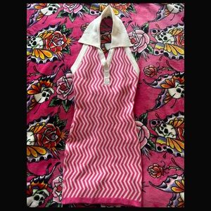 Pink Chevron Halter Knit Dress with White Collar
